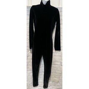 Vintage 1990s MODA INTERNATIONAL Black Velour Velvet Pant Jumpsuit Medium